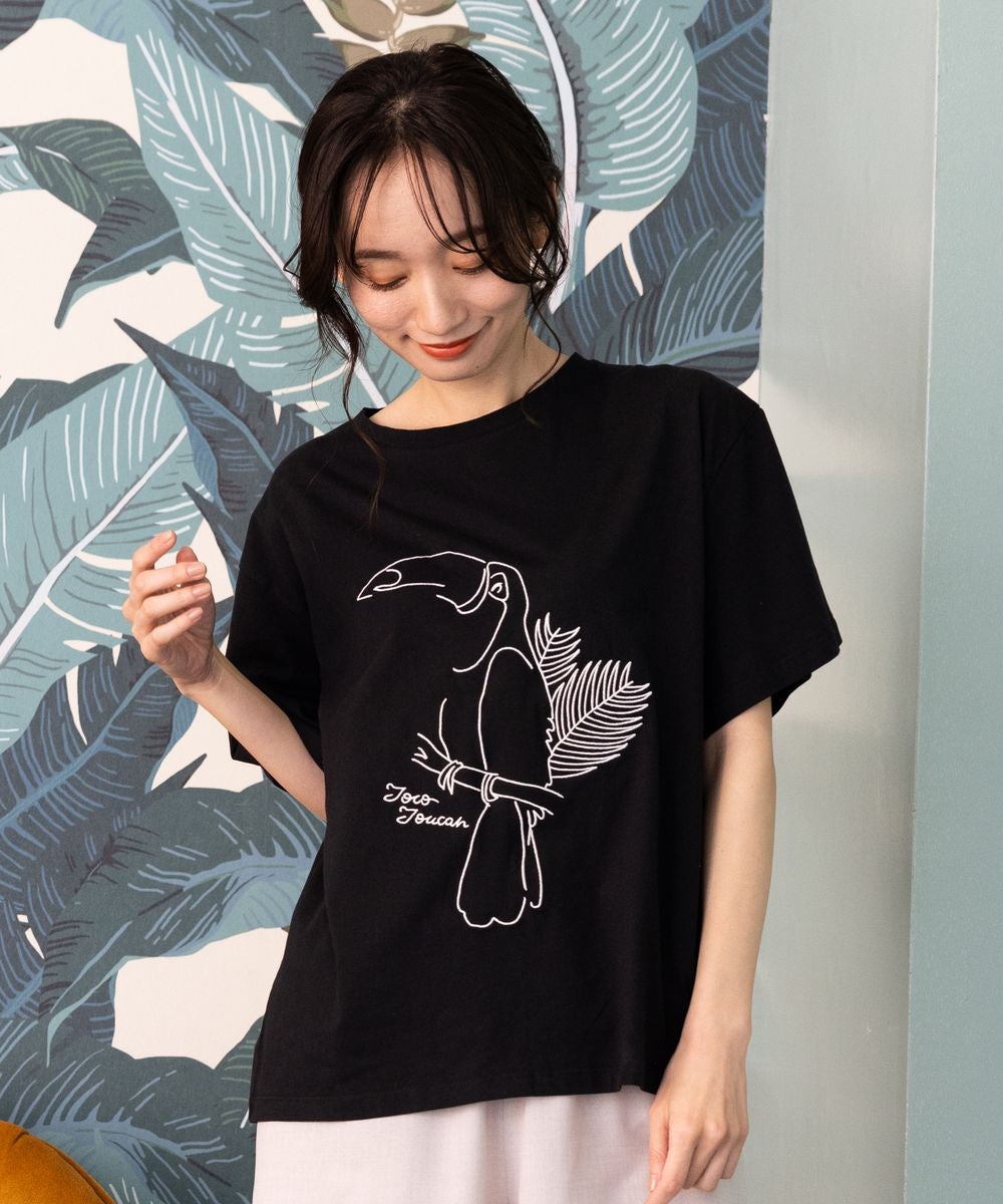 【大きいサイズ】 9号・15号(M・3L) オオハシエンブロイダリーTシャツ